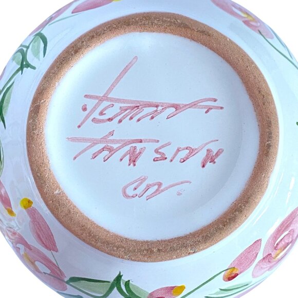 Terra Pink Rose Floral Hand Painted Ceramic 16oz Large Coffee Mugs Set Of 2 - Picture 9 of 14